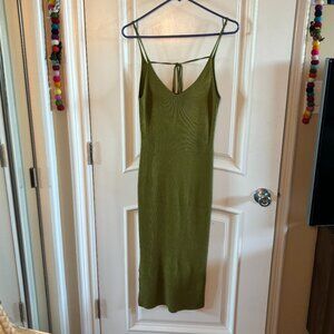 Emory Park Olive Green Ribbed Midi Dress with Back Tie